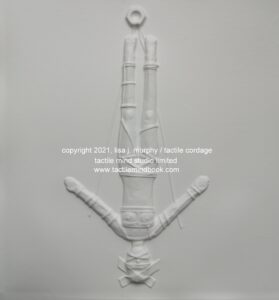 tactile cordage by Lisa J. Murphy. A woman suspended upside down.