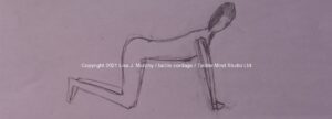 tactile cordage by Lisa J. Murphy. Image 2, rough pencil drawing of a figure on all fours. 